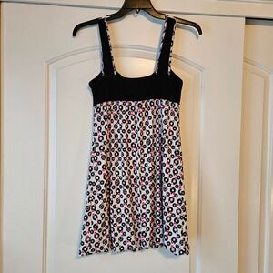 Wrapper Dress Sleeveless Babydoll Empire Waist Y2K Juniors Medium Pink Black